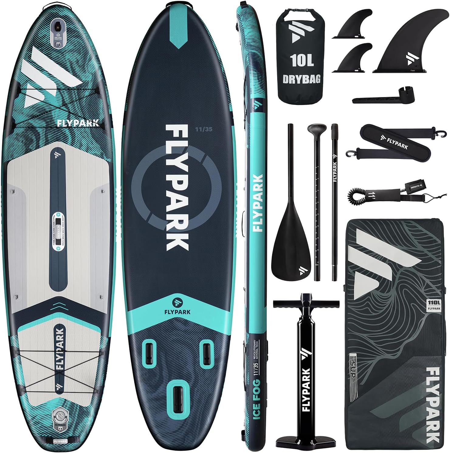 Flypark 10'8/11'x35'' Fishing&Family Stable Inflatable Paddle Boards, Extra Wide SUP Paddleboard Inflatable, 430lb/3 People, Stand Up Paddle Board for Adults, Camera Mount, Shoulder Strap, Rod Holder