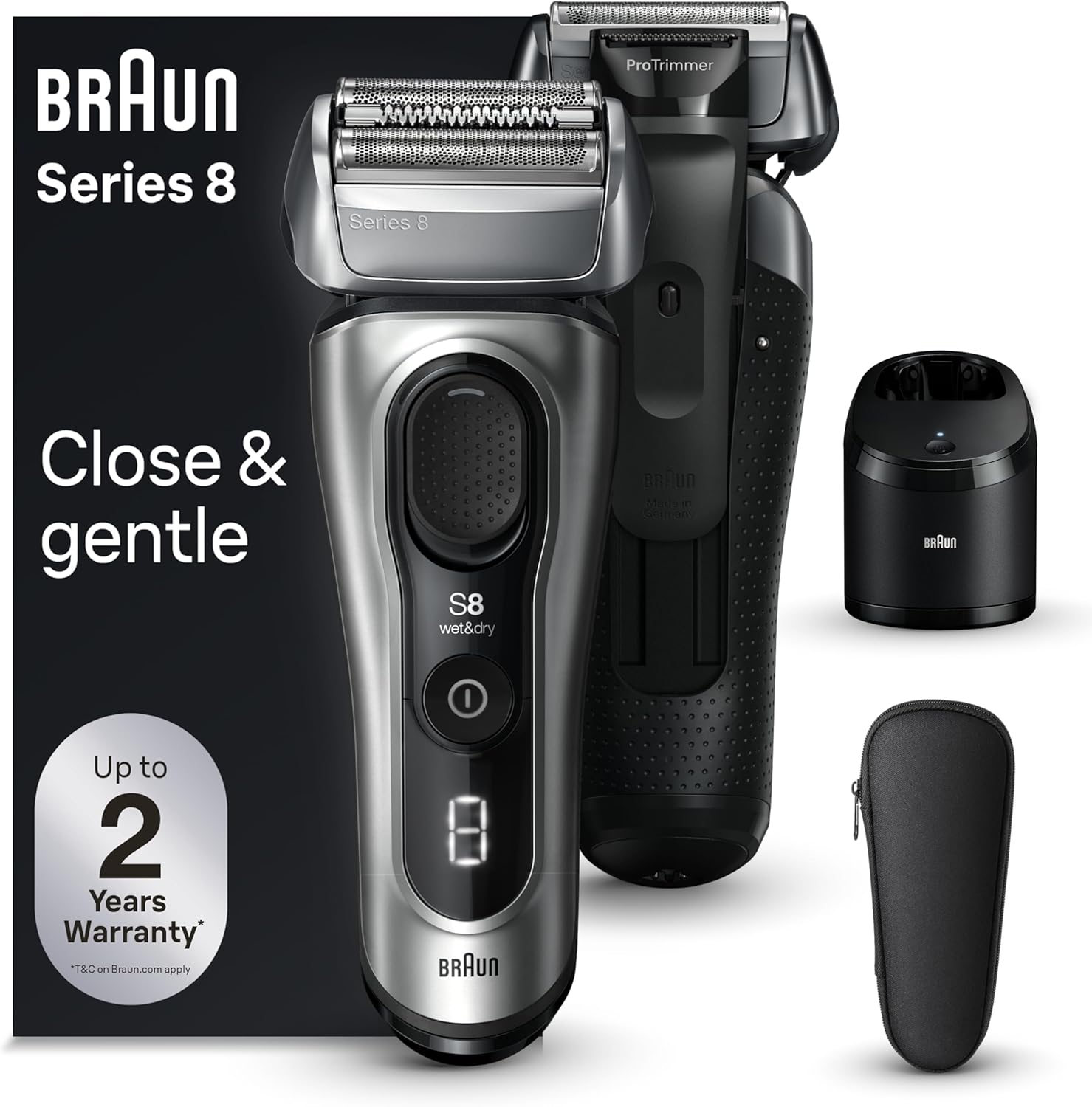 Braun Series 8 8567cc Electric Razor for Men, 4+1 Shaving Elements & Precision Long Hair Trimmer, 5in1 SmartCare Center, Close & Gentle Even on Dense Beards, Wet & Dry Electric Razor, 60min Runtime