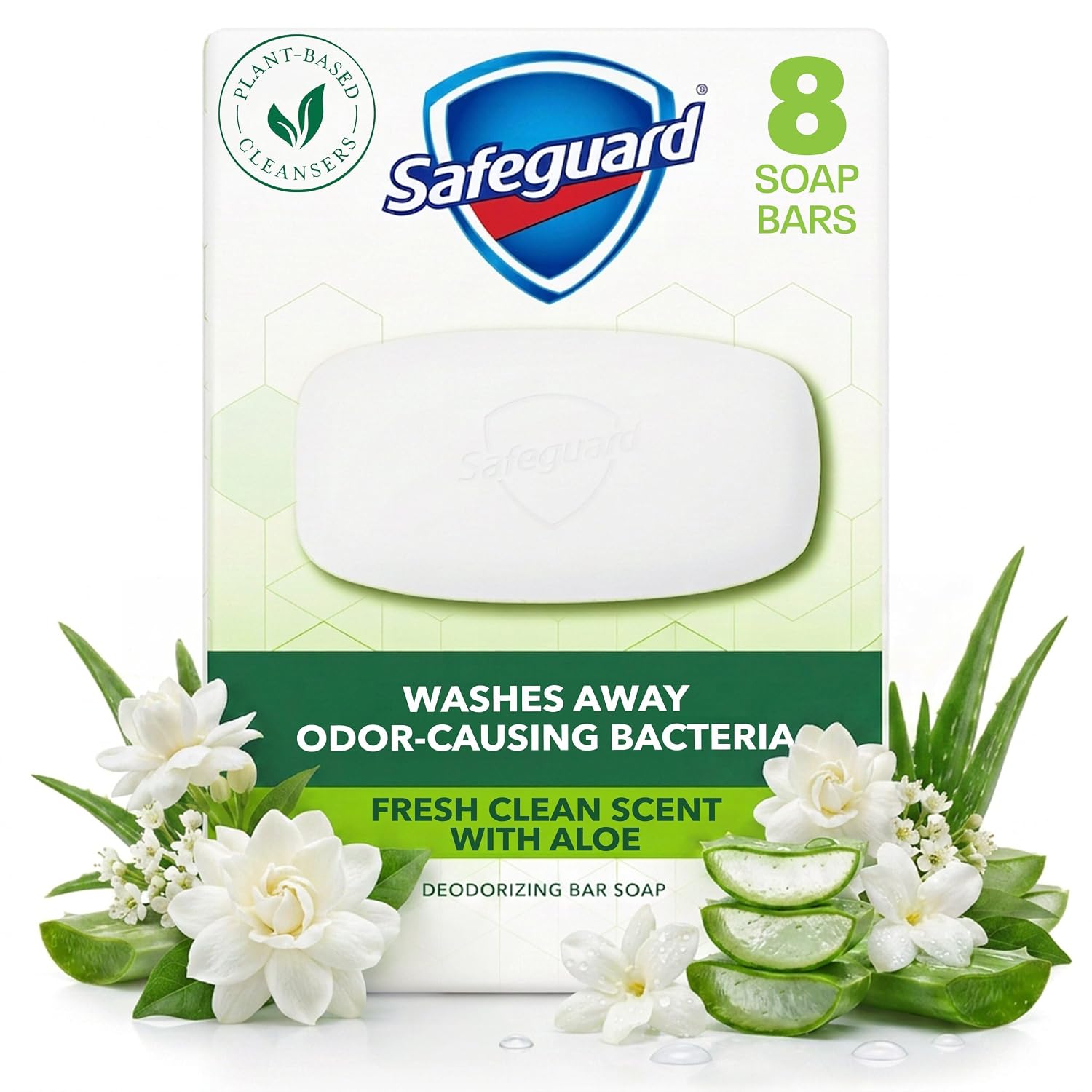 Safeguard Micellar Deep Cleansing Bath Bar Soap, Washes Away 99 Percent of Bacteria, Leaves Skin Soft, Made with Plant Based Cleansers, Fresh Clean Scent with Aloe, 3.2 oz (8 Count)
