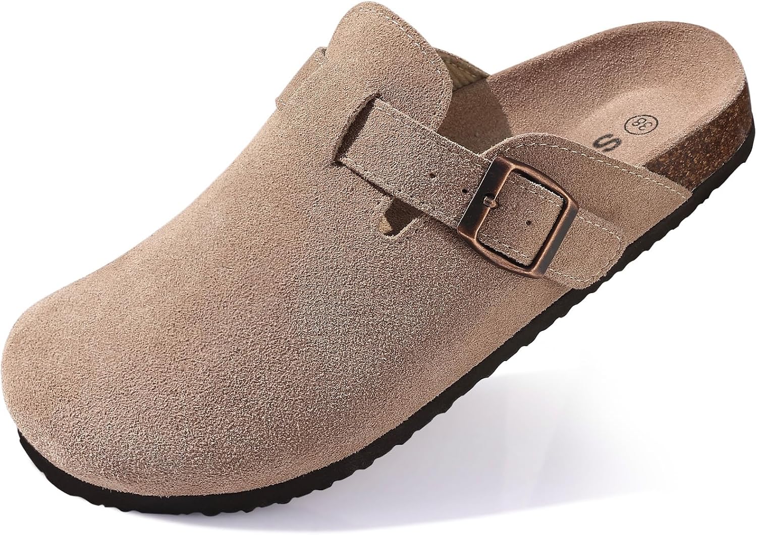 shevalues Genuine Suede Clogs for Women Cork Footbed Mules Sandals