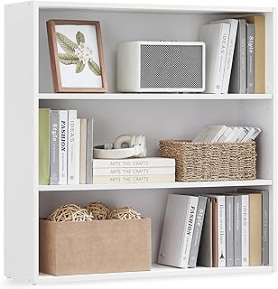 VASAGLE Bookshelf, 31.5 Inches Wide, 3-Tier Open Bookcase with Adjustable Storage Shelves, Floor Standing Unit, Cloud White ULBC173T14