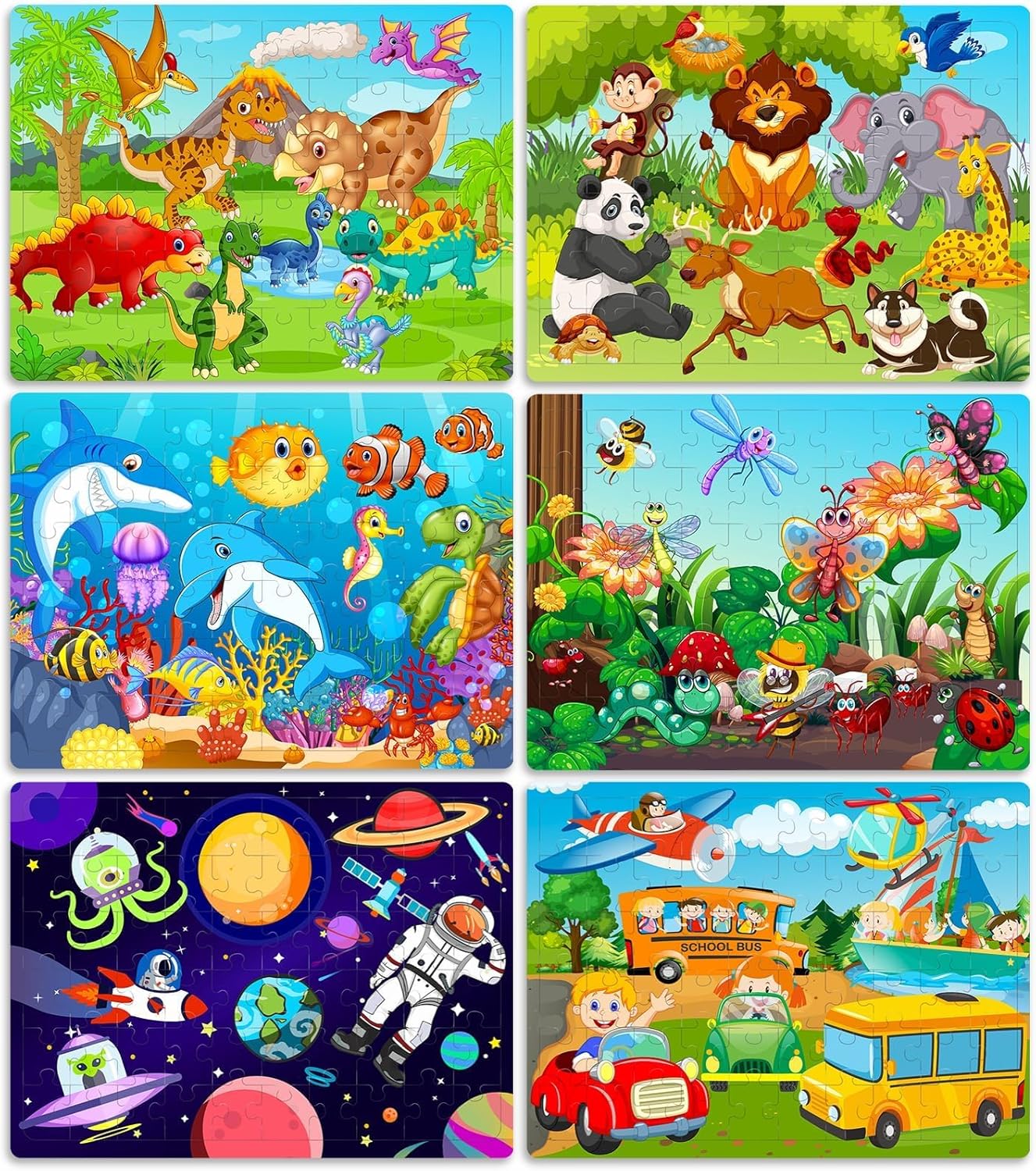 Roberly Wooden Puzzles for Kids Ages 4-8, 60 Pieces Jigsaw for Kids 3 4 5 6 7 8 Preschool Learning Educational Puzzle Toys Set for Boys Girls - Dinosaur, Ocean, Animal, Insect, Space, Vehicles