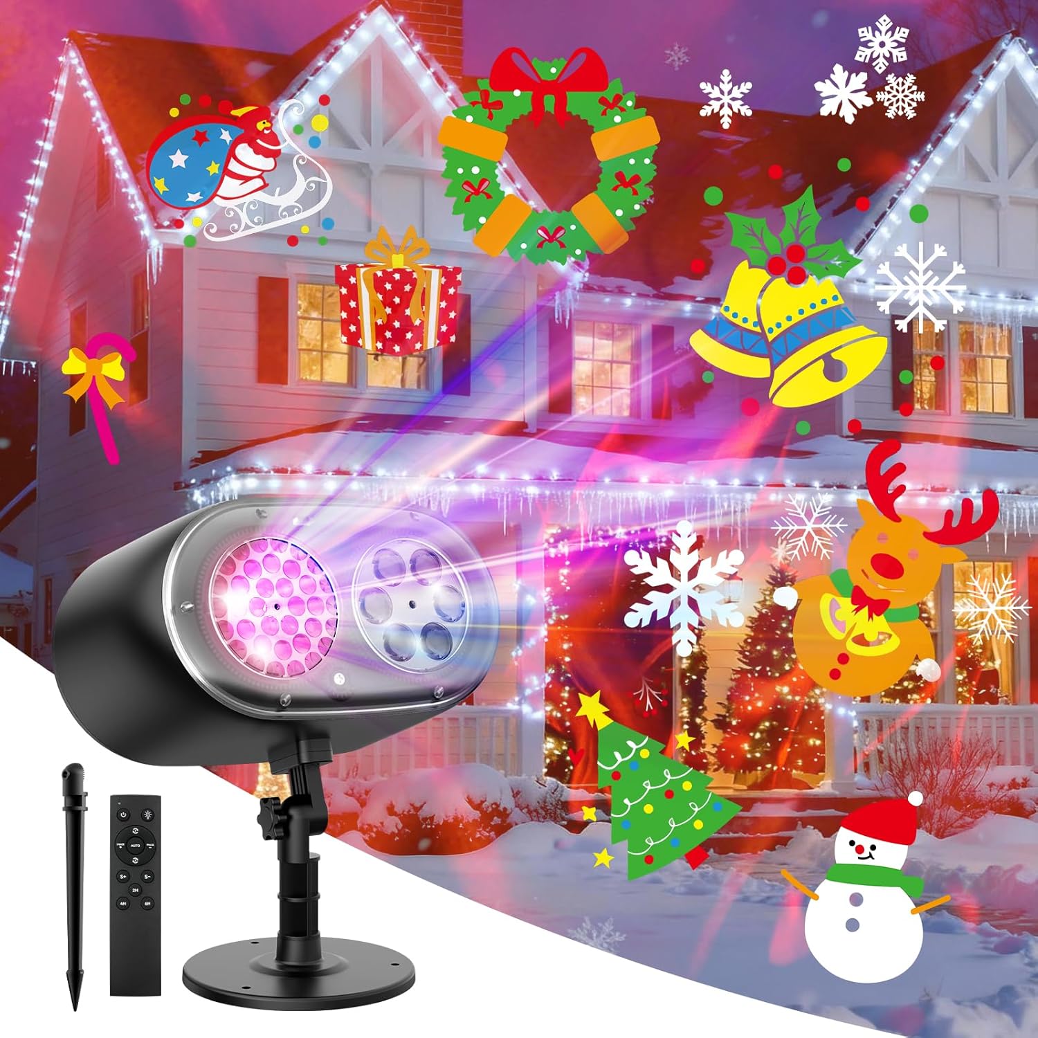 2025 Upgrade Christmas Projector Lights Outdoor, Christmas Patterns Holiday Projectors, 12 HD Effects (3D Ocean Wave + Patterns), Holiday Projector, Christmas Decorations for Light Show