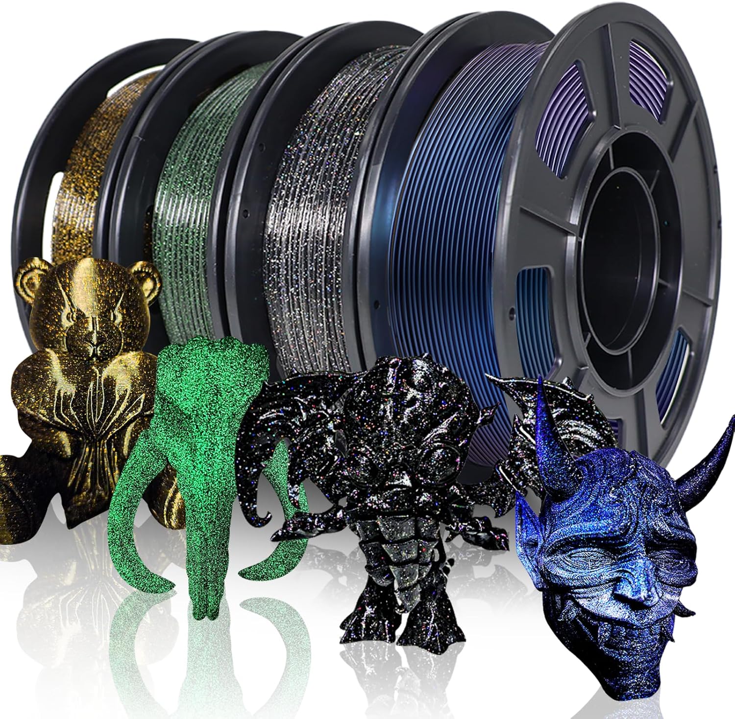 YOUSU 3D Printer Filament Galaxy PLA Filament 1.75mm, 3D Printing Filament Bundle, Multi Color PLA Filament Glitter 250g X 4 Color Pack.