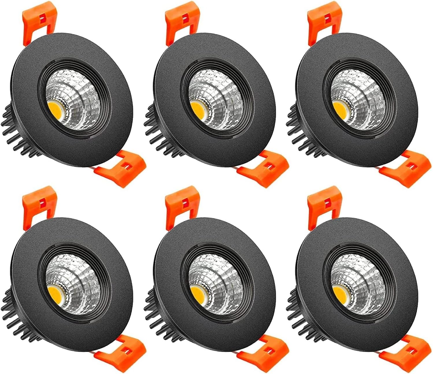 inShareplus 2 Inch LED Downlight, 3W Recessed Lighting COB Dimmable, 3000K Warm White, CRI80, Black Trim, LED Ceiling Lights with LED Driver, 6 Pack