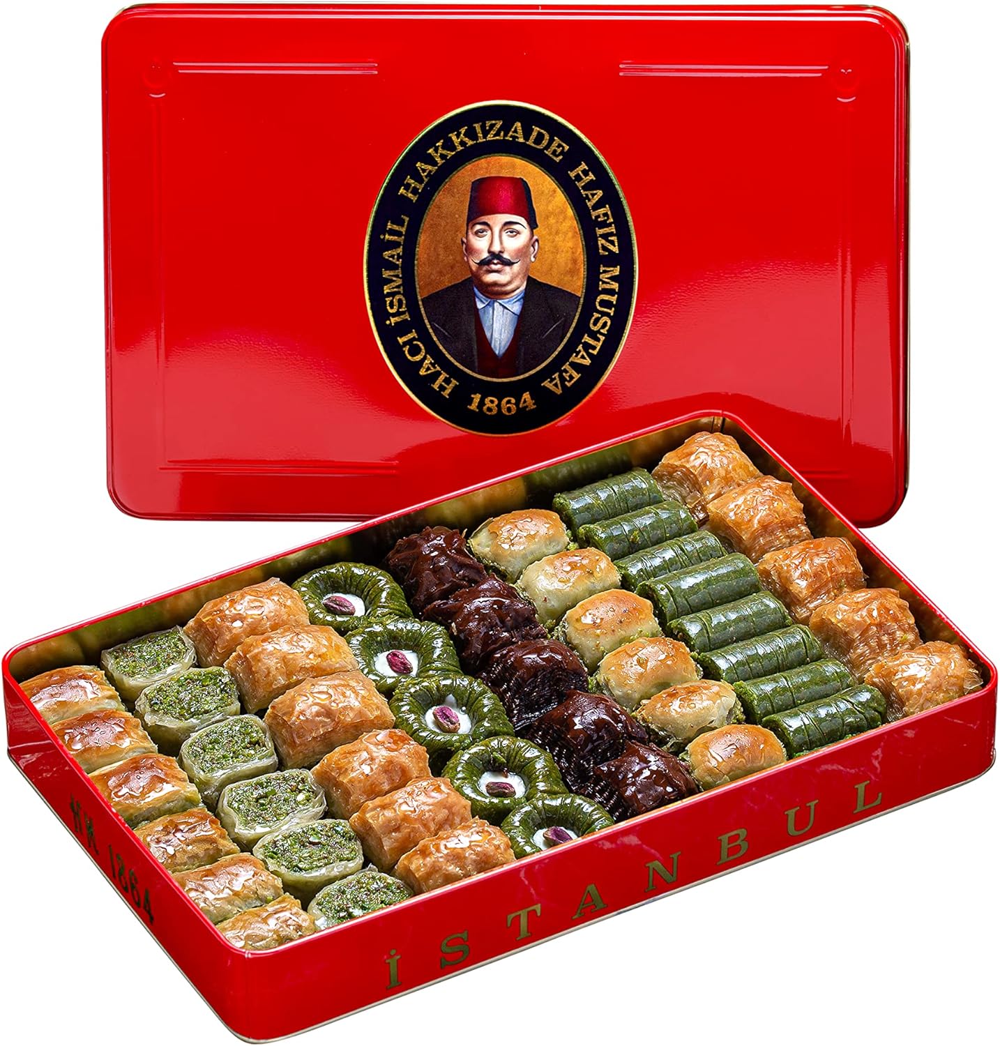 Hafiz Mustafa 1864 Istanbul Baklava Pastry Box - Baked Baklava Dessert Snacks Made from Fresh Phyllo Dough Sheets, Pistachio, Hazelnut, Walnut - Turkish Sweets Tray Gift Ideas for Birthday, Christmas