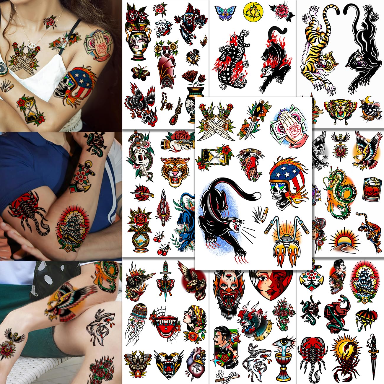 CHARLENT American Traditional Temporary Tattoos Adults