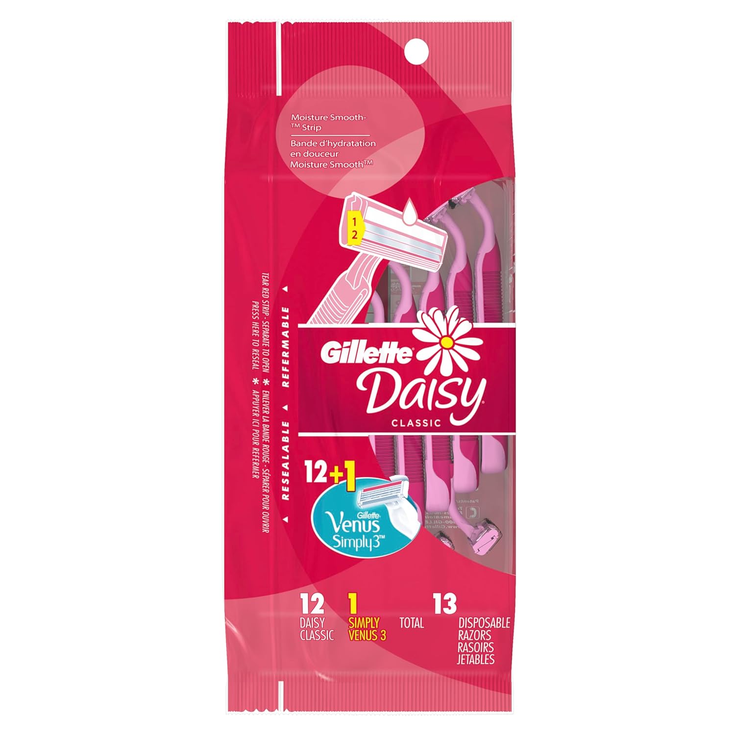 Gillette Venus Daisy Classic Disposable Razors for Women, 18 Count, Hair Removal for Women