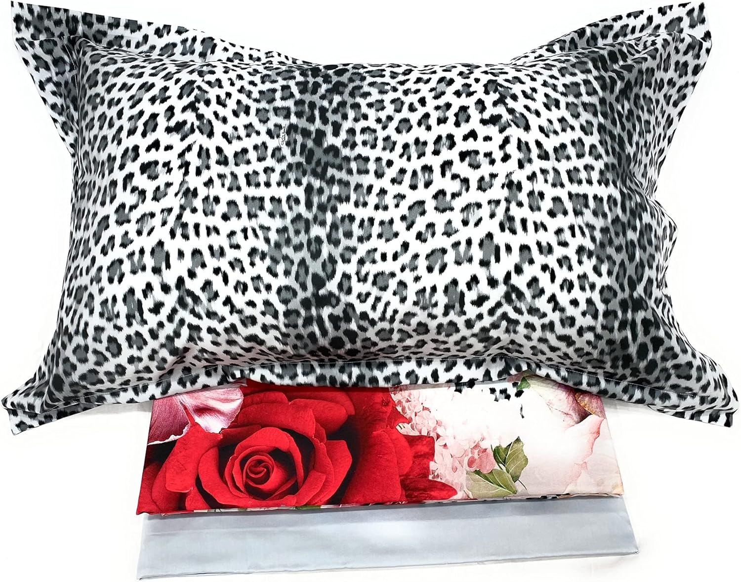 Roberto Cavalli Home Linen Duvet Cover Set Double in Pure Cotton Satin 300TC with Precious Digital Print Article Rose Leopard