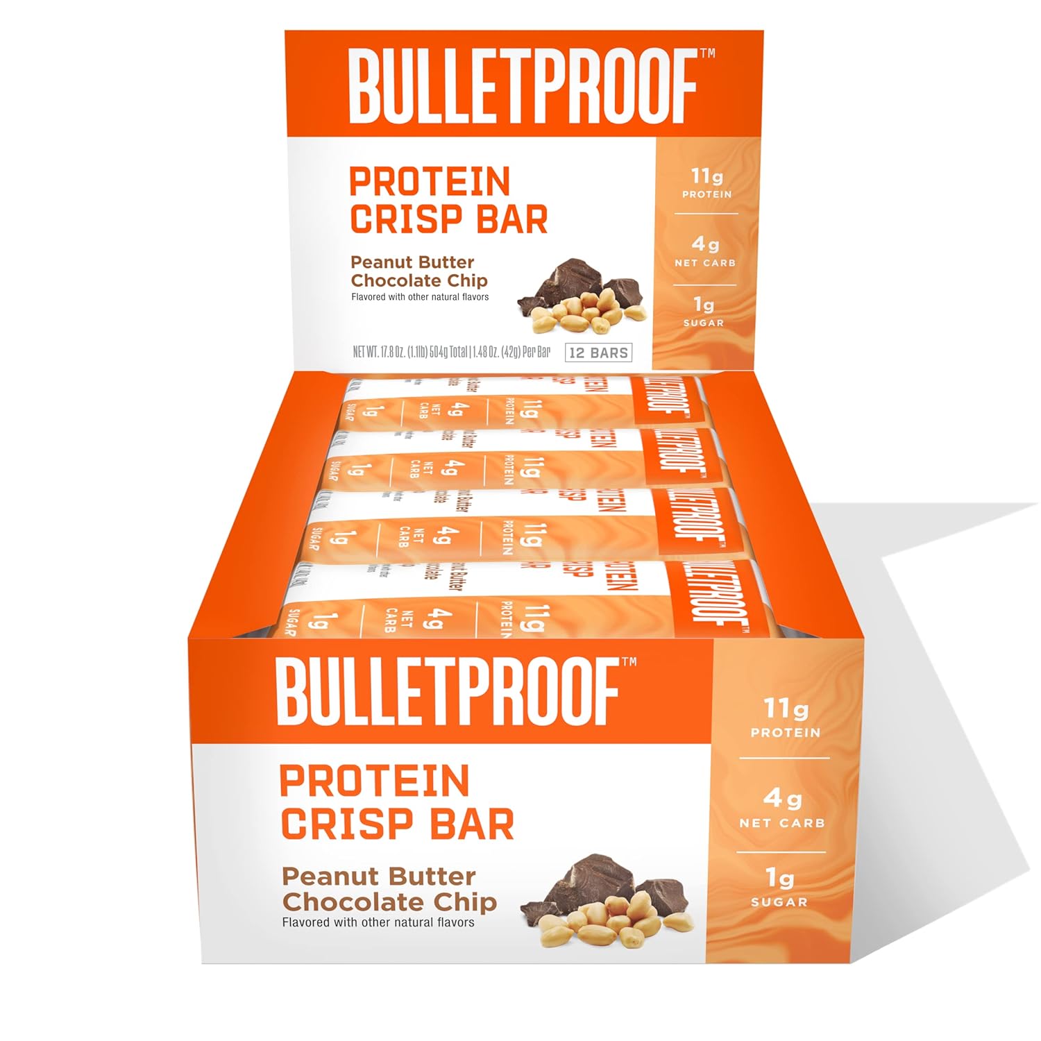 Bulletproof Protein Crisp Bars, Peanut Butter Chocolate Chip, 12 Pack, High Protein, Low Sugar