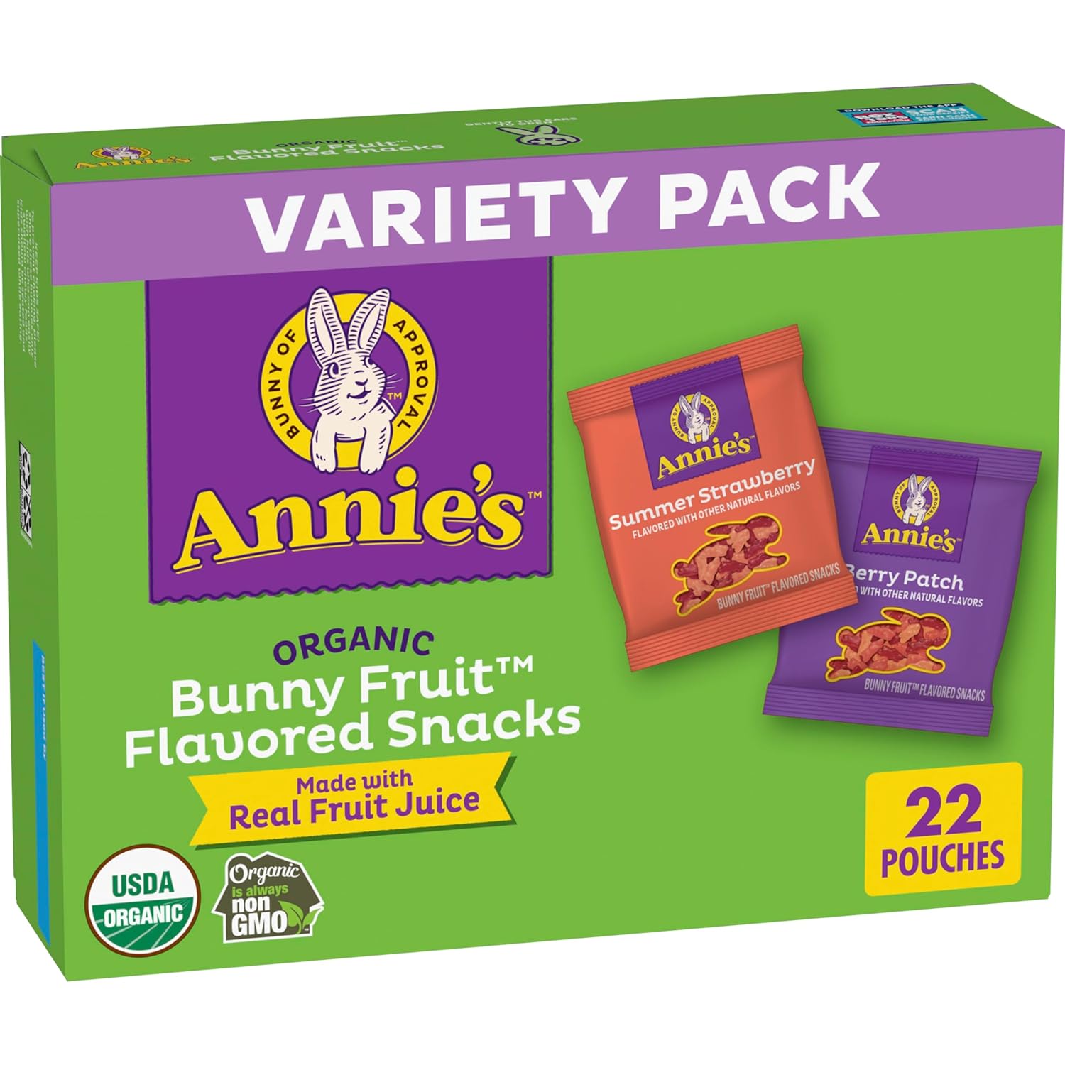 Annie's Organic Bunny Fruit Snacks, Variety Pack, Gluten Free Snack, 22 ct, 15.4 oz