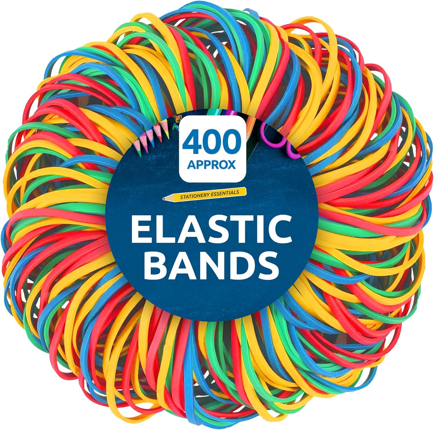 SOL 400pk Elastic Bands, Coloured Thick Rubber Bands in Various Sizes for Home & Office Use, Provides Secure Binding, Perfect for Bundling & Organising Items, Flexible Office & Stationery Organiser