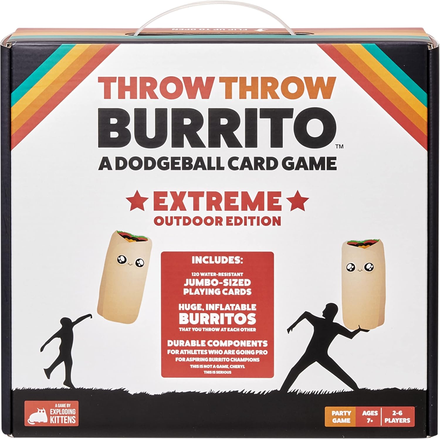Throw Throw Burrito Extreme Outdoor Edition by Exploding Kittens - 2-6 Players - Ages 7+ - 15 Minutes to Play - Jumbo Dodgeball Card Game - Ideal for Party, Family Game Night, Kid and Adult