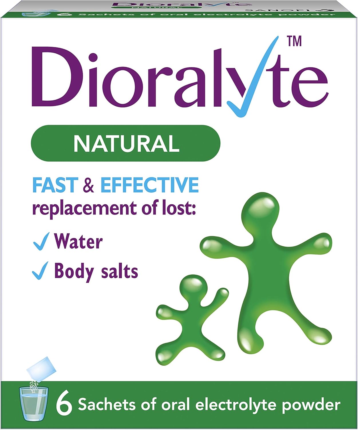 Dioralyte Natural - Fast and Effective Supplement Treatment for Reducing Dehydration and Replacing Electrolytes (mineral salts) of Lost Body Water and Salts- Natural - 6 Sachets