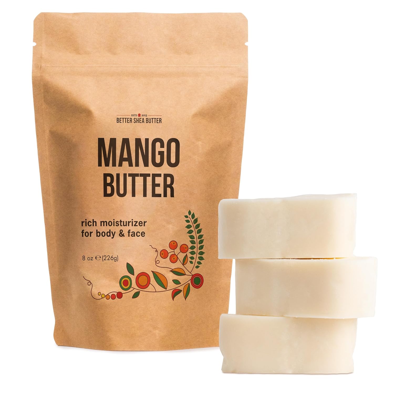 Raw Mango Butter - 100% Natural Skin and Hair Moisturizer - Use with Shea in DIY Whipped Body Butter, Mango Body Lotion, Lip Gloss and Soap Making, 8 oz Block