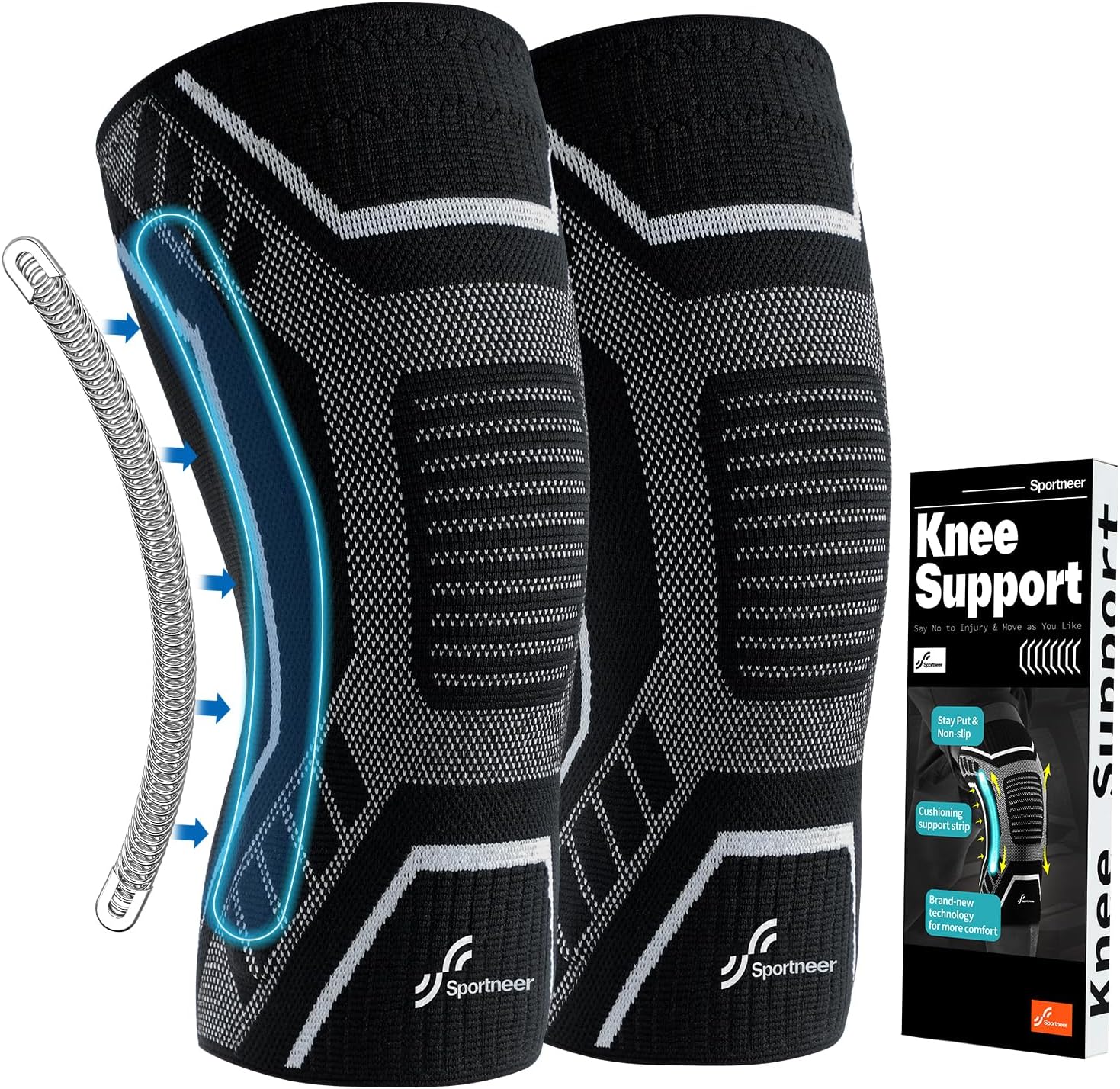 Copper Knee Brace for Men & Women - Sportneer Copper Knee Compression Sleeve with Side Stabilizers - Knee Support for Running, Hiking, Working, Basketball, Volleyball, Gym, Meniscus Tear, ACL, Arthritis Knee Pain Relief, A Pair