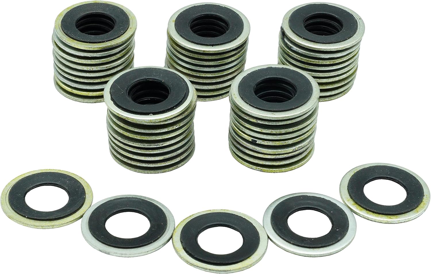 50 PCS Metal/Rubber Drain Plug Gasket, Fits 1/2, M12, M12 So Replace 097-021,65274,365274,GM 14079550,14090908,1625762,1631748,24571185,25524544,5741252,8-14090-908-0 (24.7x11.5mm)