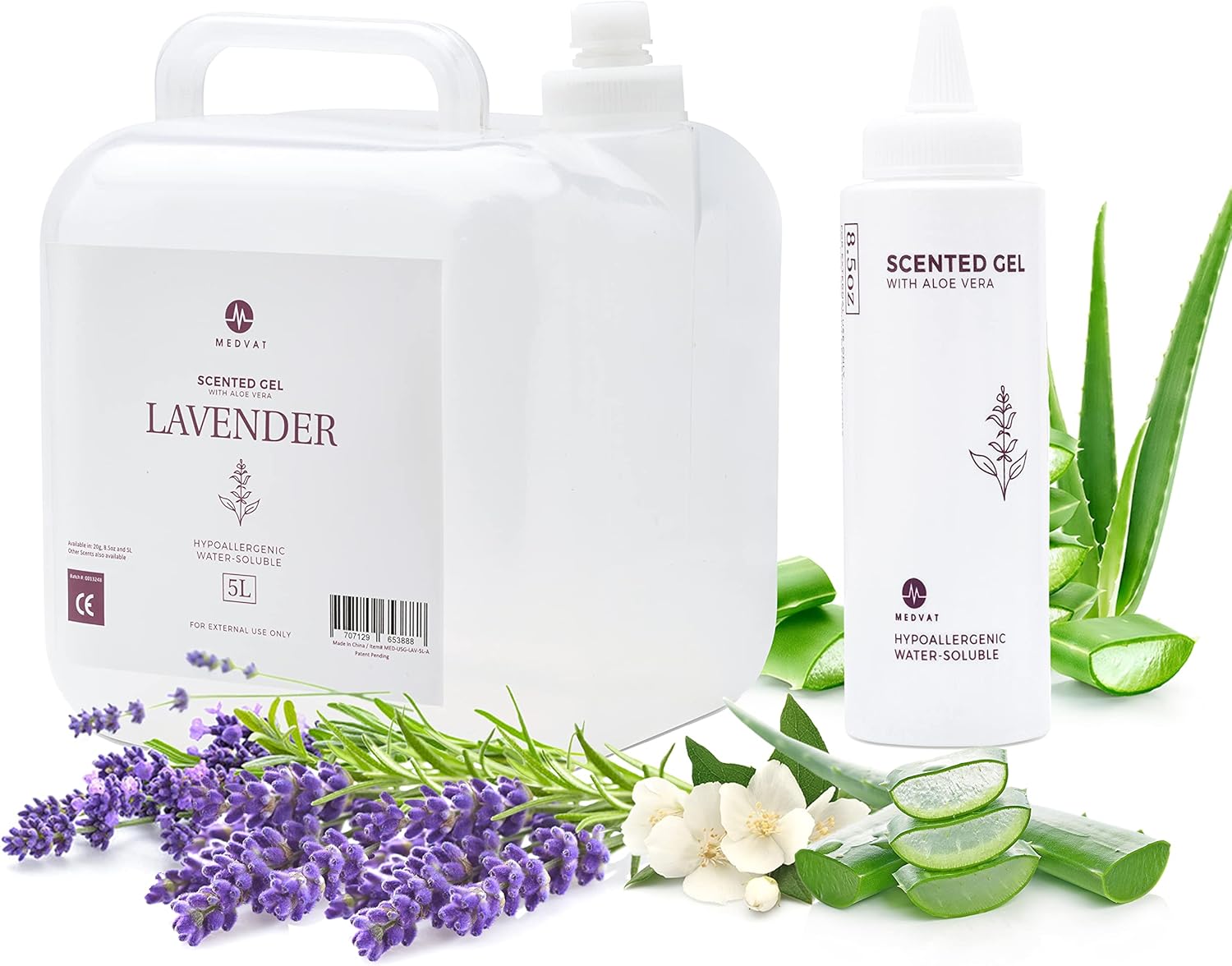 Conductive Transmission Gel with Aloe Vera – Lavender Scented - Non-Irritating - Massage, Muscle Stimulation, Microcurrent - 5 Liter with 8.5oz. Refillable Bottle
