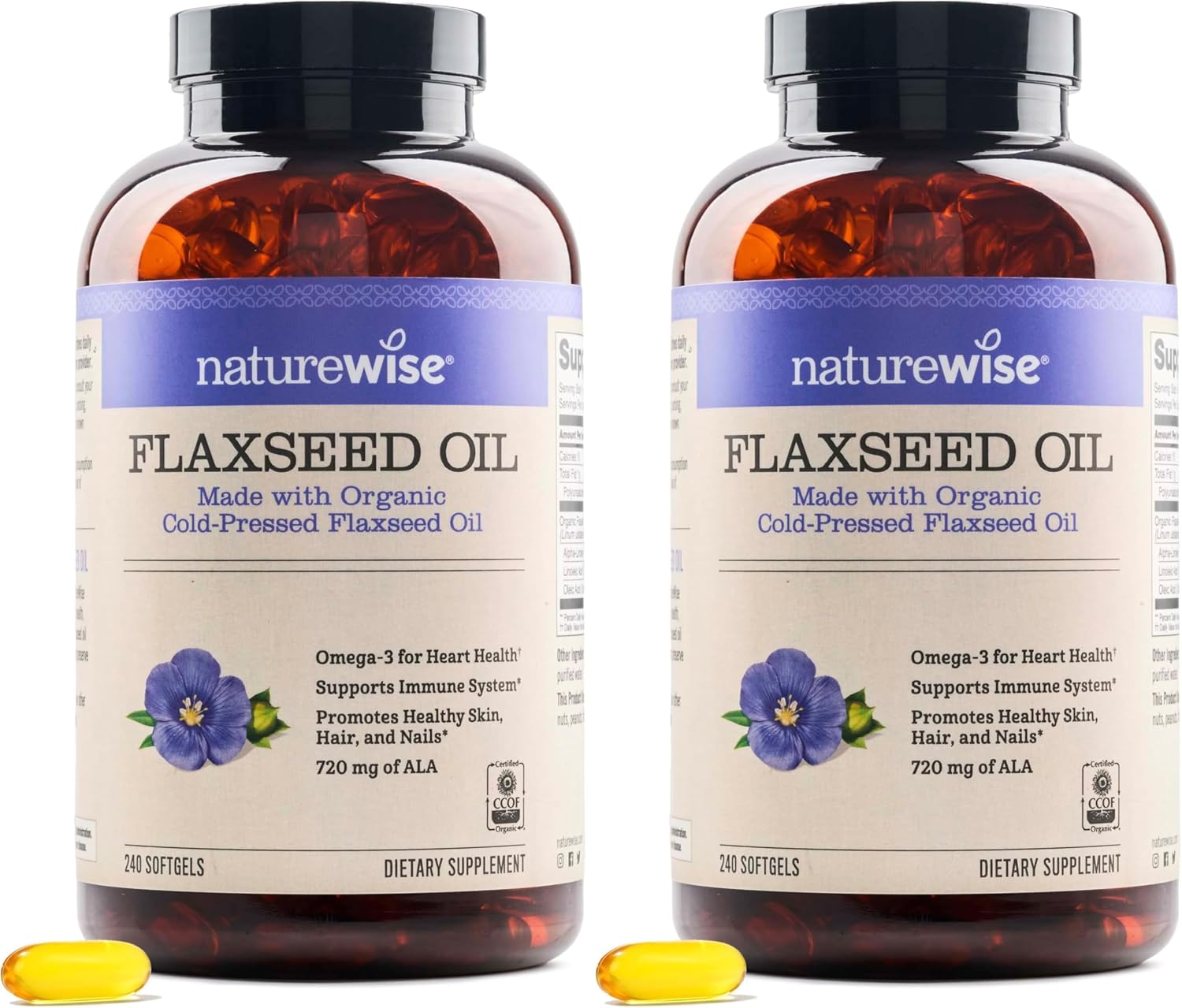 NatureWise Flaxseed Oil 1,242 mg,Fish Free Omega 3 6 9 with 720mg ALA,Dietary Supplement for Heart Health Support - Organic,Cold Pressed,Non-GMO - 240 Softgels[8-Month Supply],(Pack of 2)