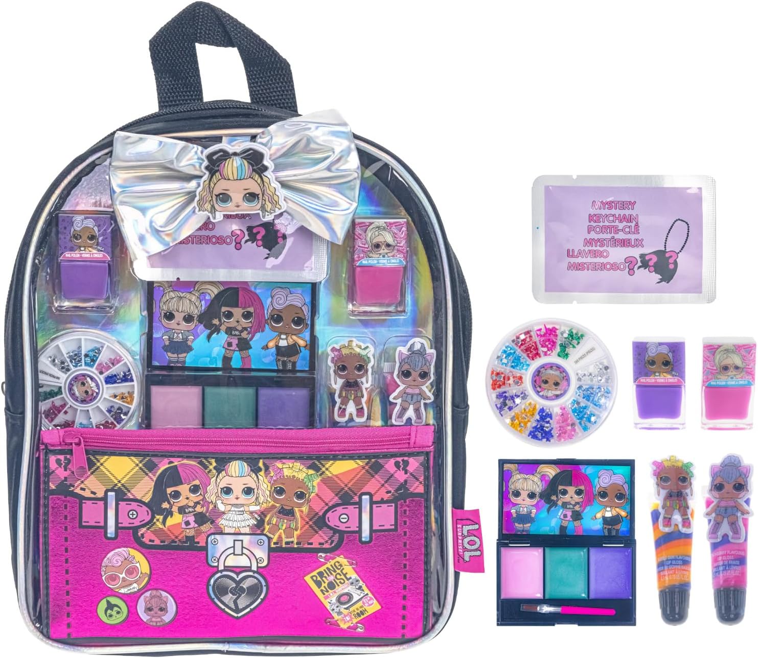 Townley Girl L.O.L. Surprise! Makeup Filled Backpack Set, Including Lip Balm, Nail Polish, Nail File, Hair Bows, and Other Accessories, Perfect for Parties, Sleepovers and Makeovers, Ages 3
