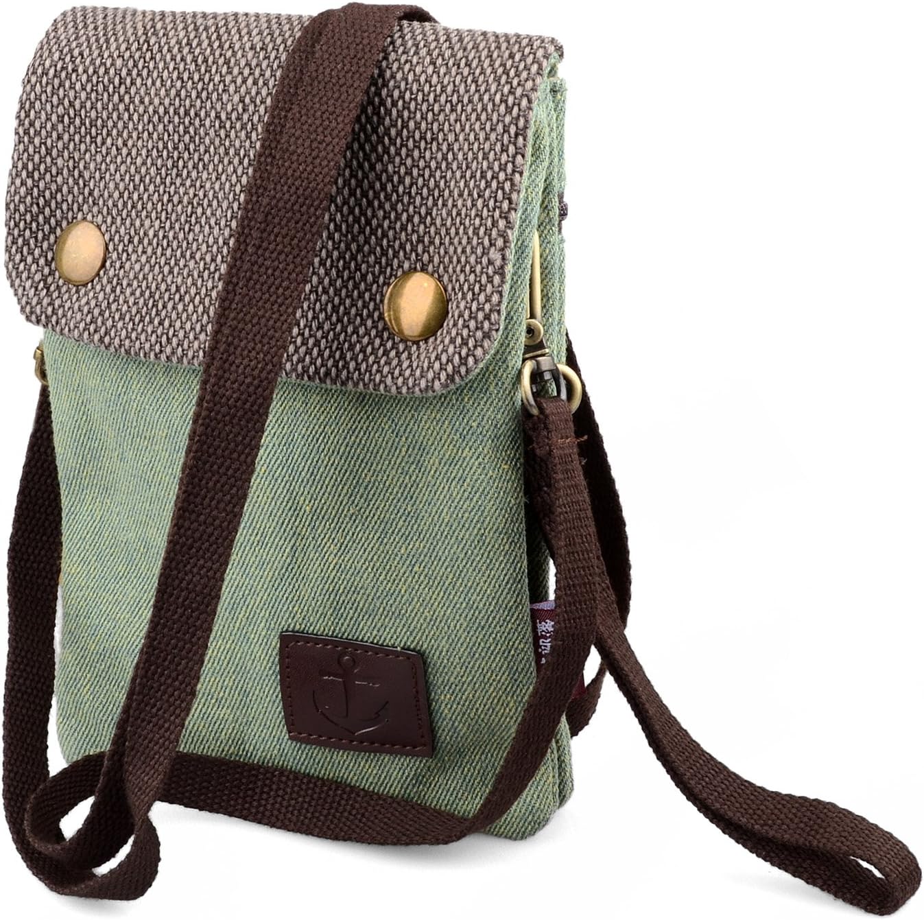 Hengying women’s adorable small textile shoulder bag/purse with zip pocket, Green (Green) - 014
