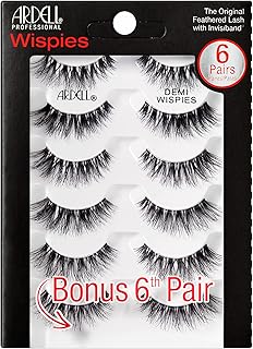 Ardell Demi Wispies Eyelashes - Black, The Original Feathered Lash Demi Lashes, Reusable Invisiband Strip Lashes, 6 Pairs, 1 Pack