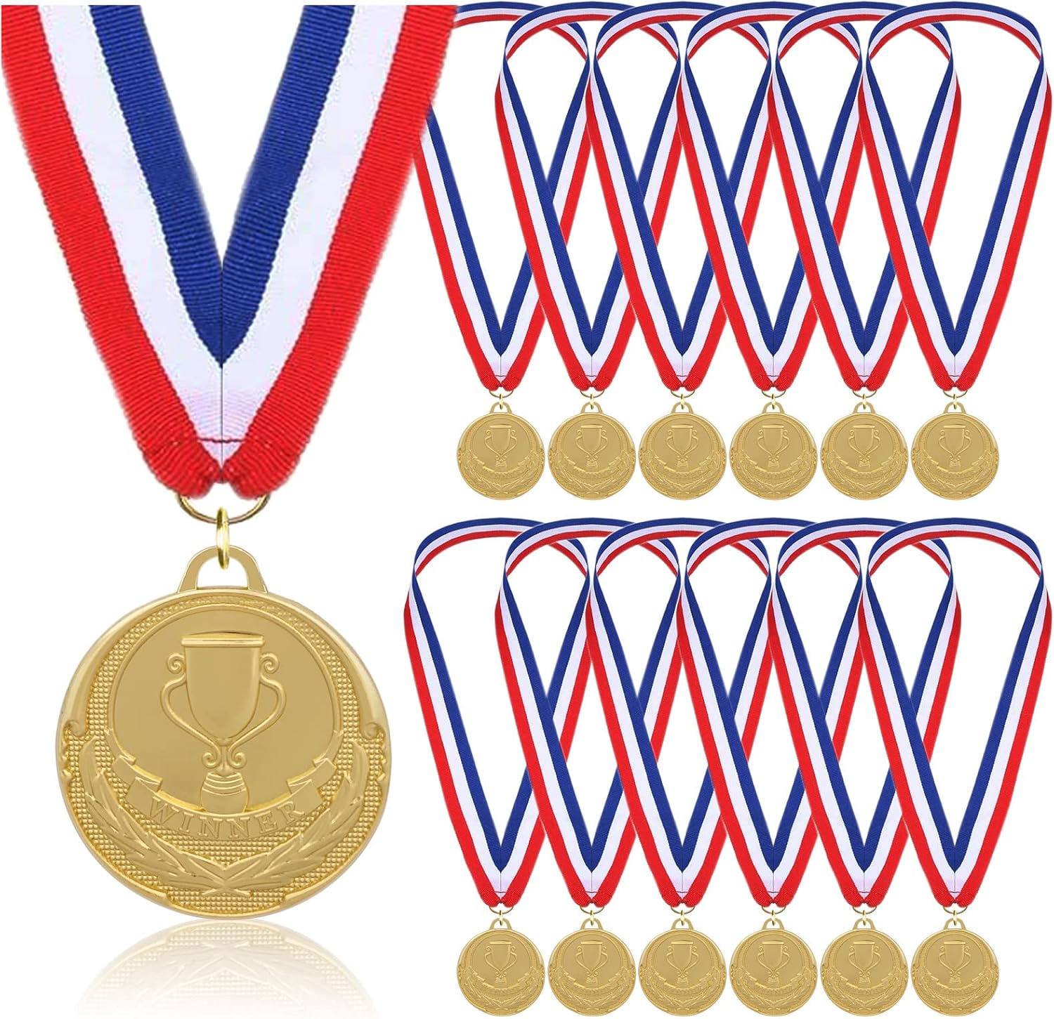 Donrime 12 Pieces Gold Medals for Awards - Winner Medal Metal with Neck Ribbon Prizes for Kids, Adults, Sports Day, Spelling Bees, Competitions, Party, 2 Inches