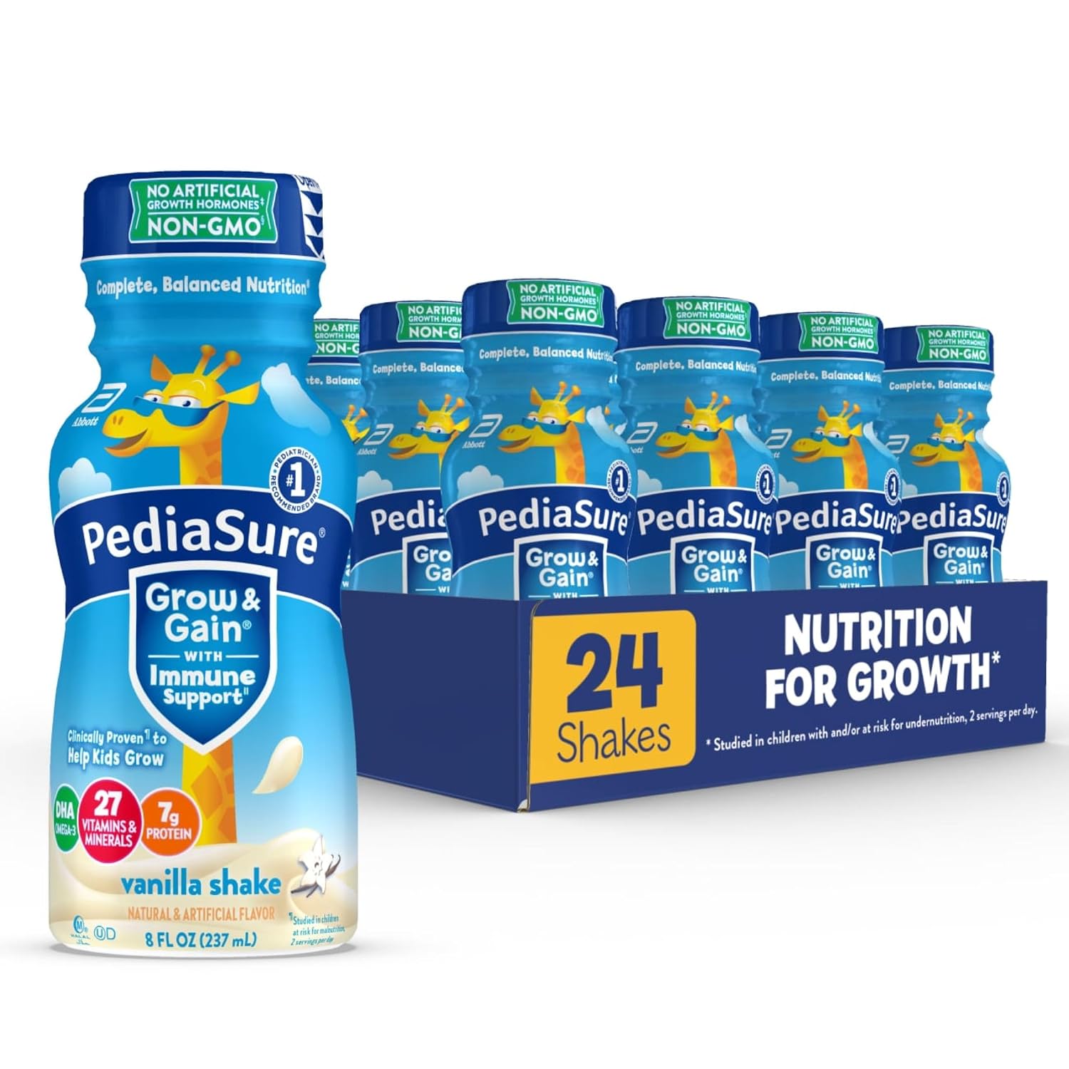 PediaSure Grow & Gain Kids Nutrition Shake, 7g Protein, Vanilla, 24 Pack