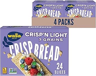 Wasa Crisp’n Light 7 Grains Crispbread, 4.9 oz (Pack of 4), Crackers, Non-GMO Ingredients, 7 Grain Blend, 20 Calories per Slice