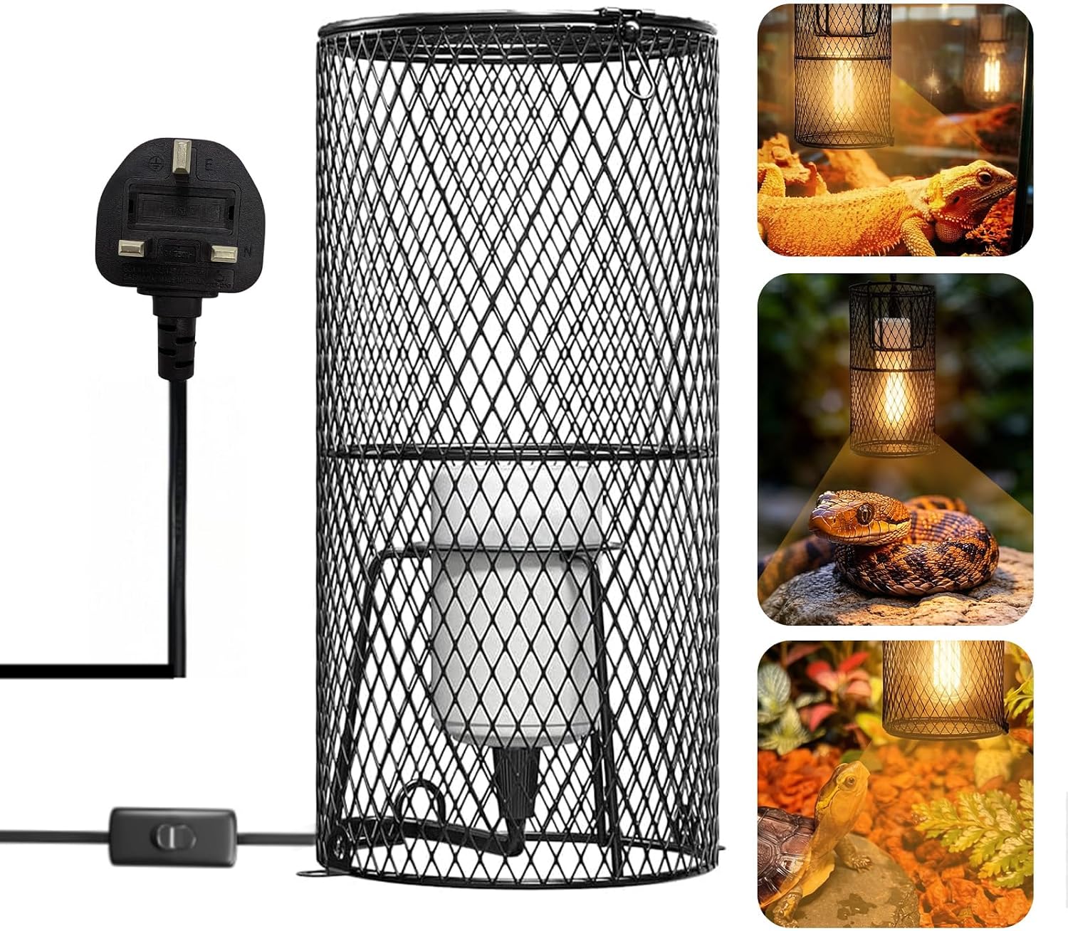 Reptile Heat Lamp Holder Guard, Ceramic Heat Lamps Lampshade Holder, Anti-hot Bracket Cage for Reptile,Bearded Dragon, Lizard, Tortoise, Snake, Bird