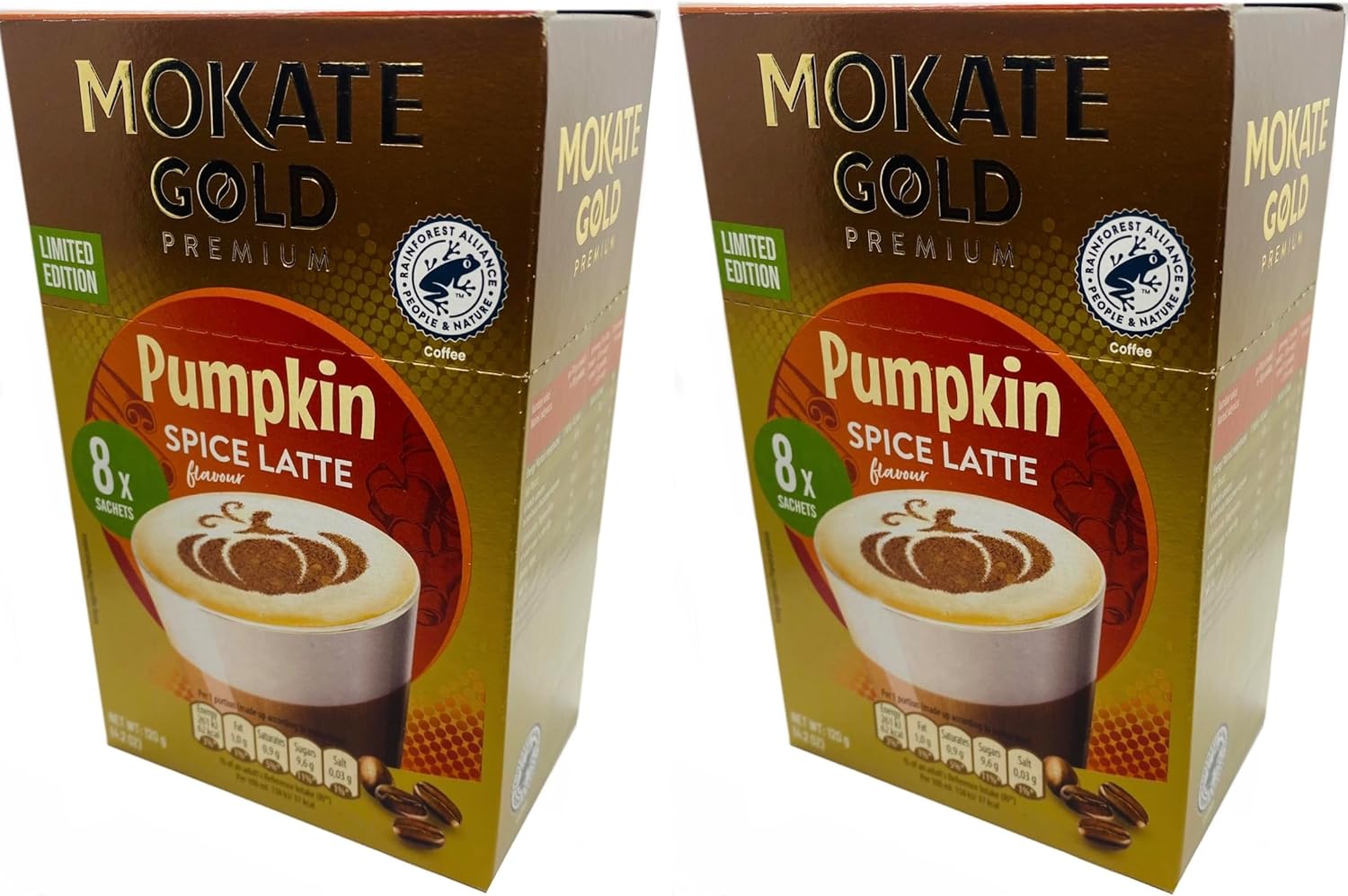 Mokate Gold Premium Latte Pumpkin Spice Flavour Limited Edition Coffee Drink in Powder *2x boxes 8x sachets*