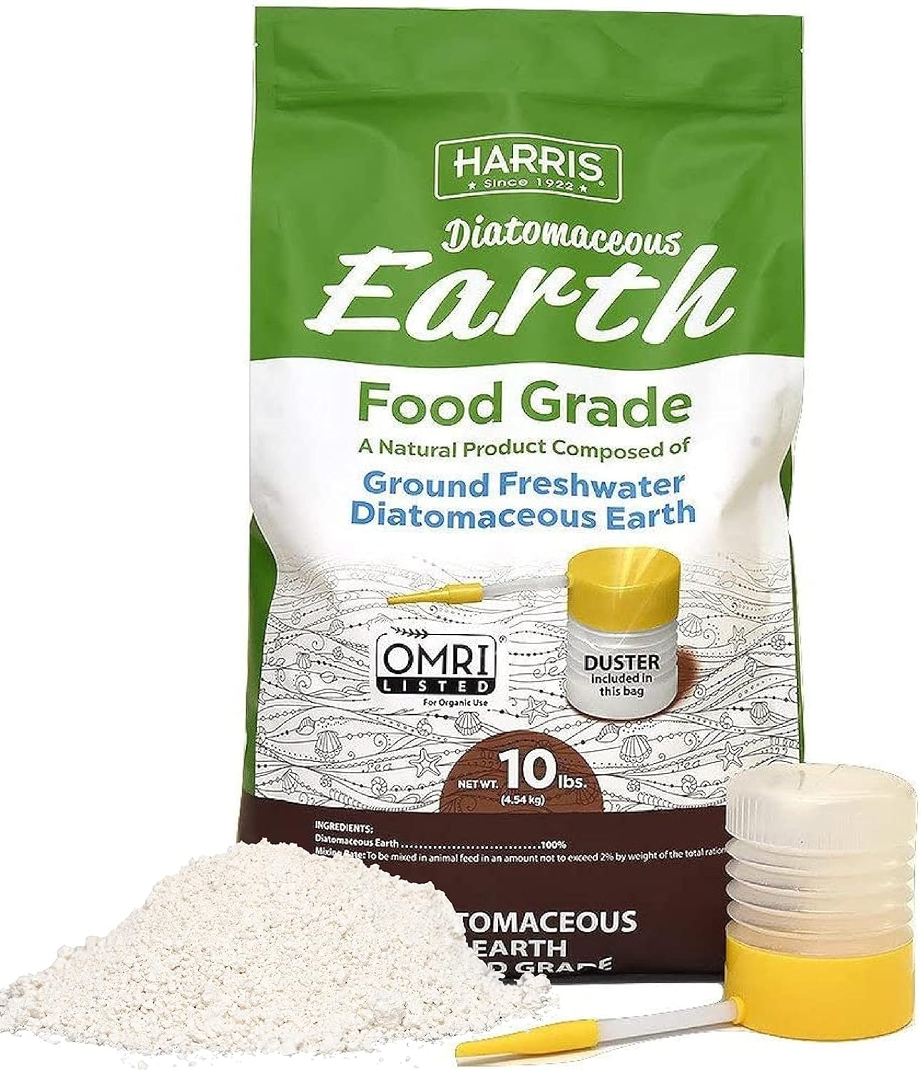 HARRIS Diatomaceous Earth Food Grade, 10lb with Powder Duster Included in The Bag