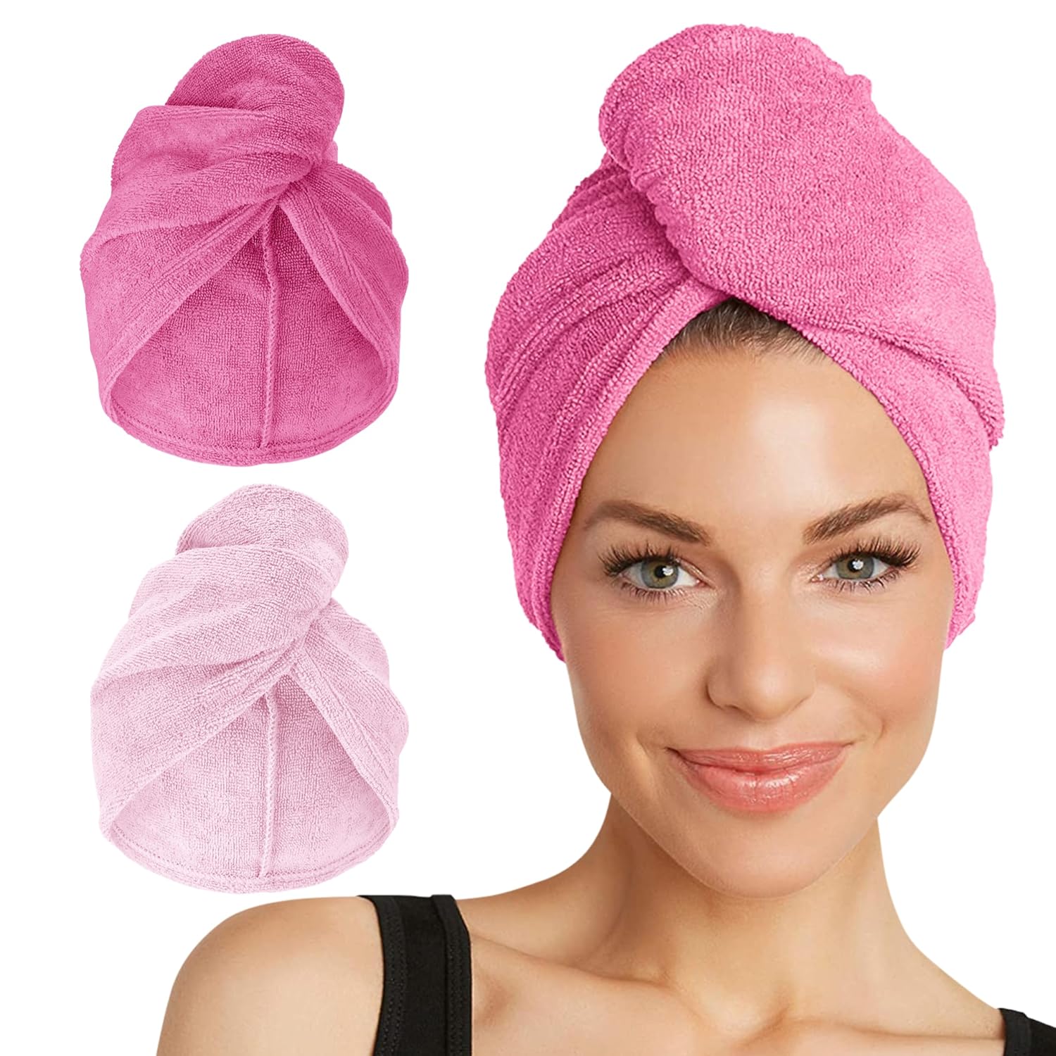 Turbie Twist 2-Pack Microfiber Hair Towel for Beauty, Travel, Gifting - Hair Wrap Turban for Straight, Wavy & Curly Hair - Premium Personal Care - Dark Pink & Light Pink