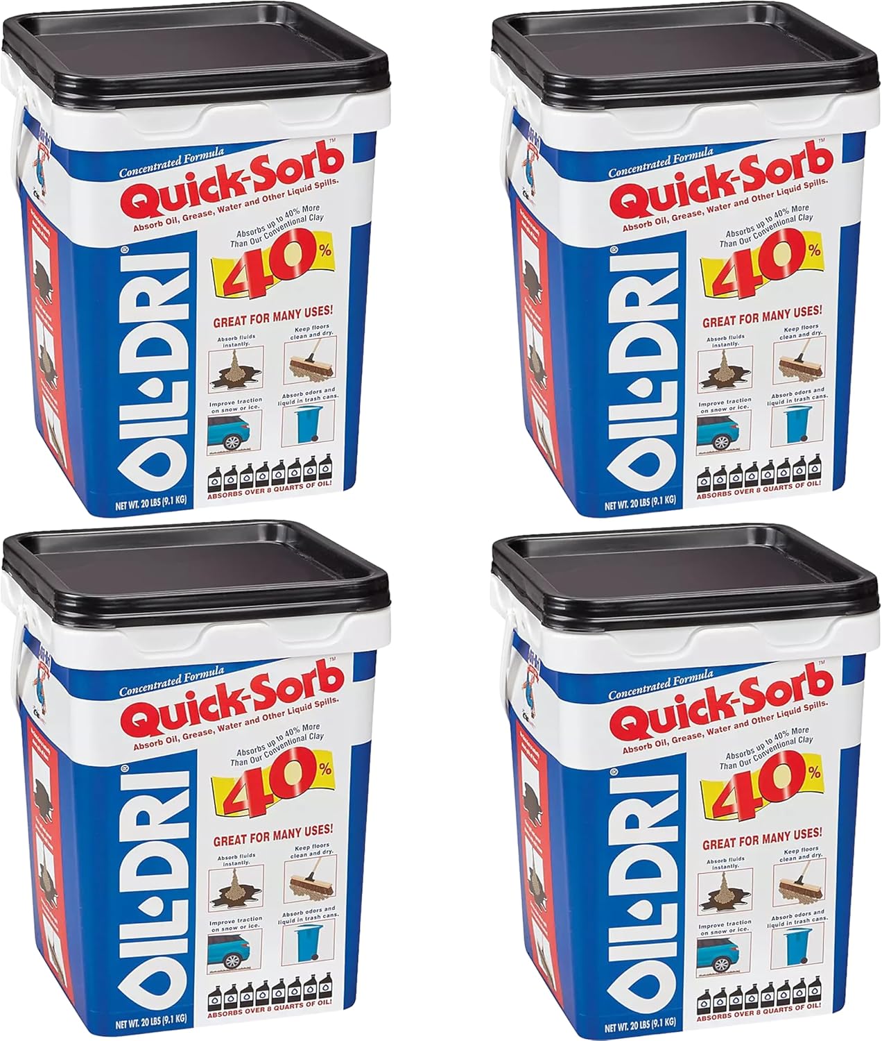 (4 Pack) - Oil-DRI Quick Sorb Maintenance Absorbent, 20 lb Pail, for Oil, Grease, Water, and Other Liquids