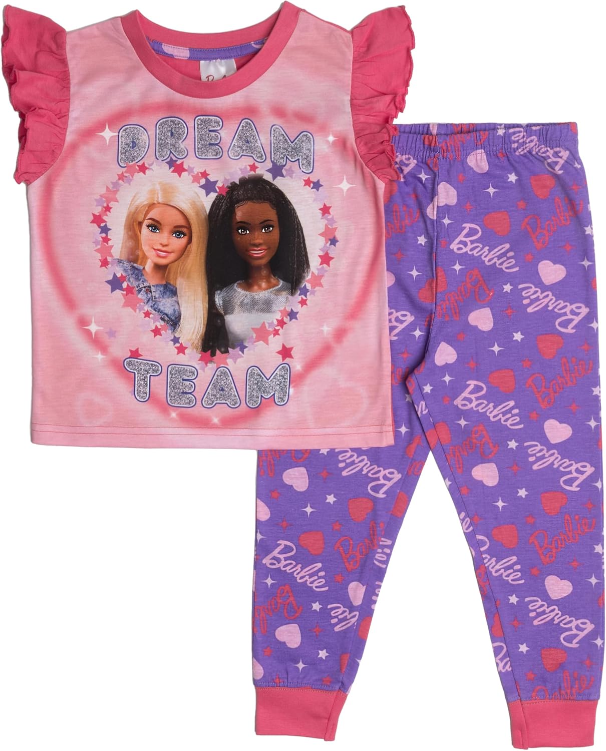 Barbie Girls Pyjamas Frilly Top and Long Trousers Kids Pjs Nightwear