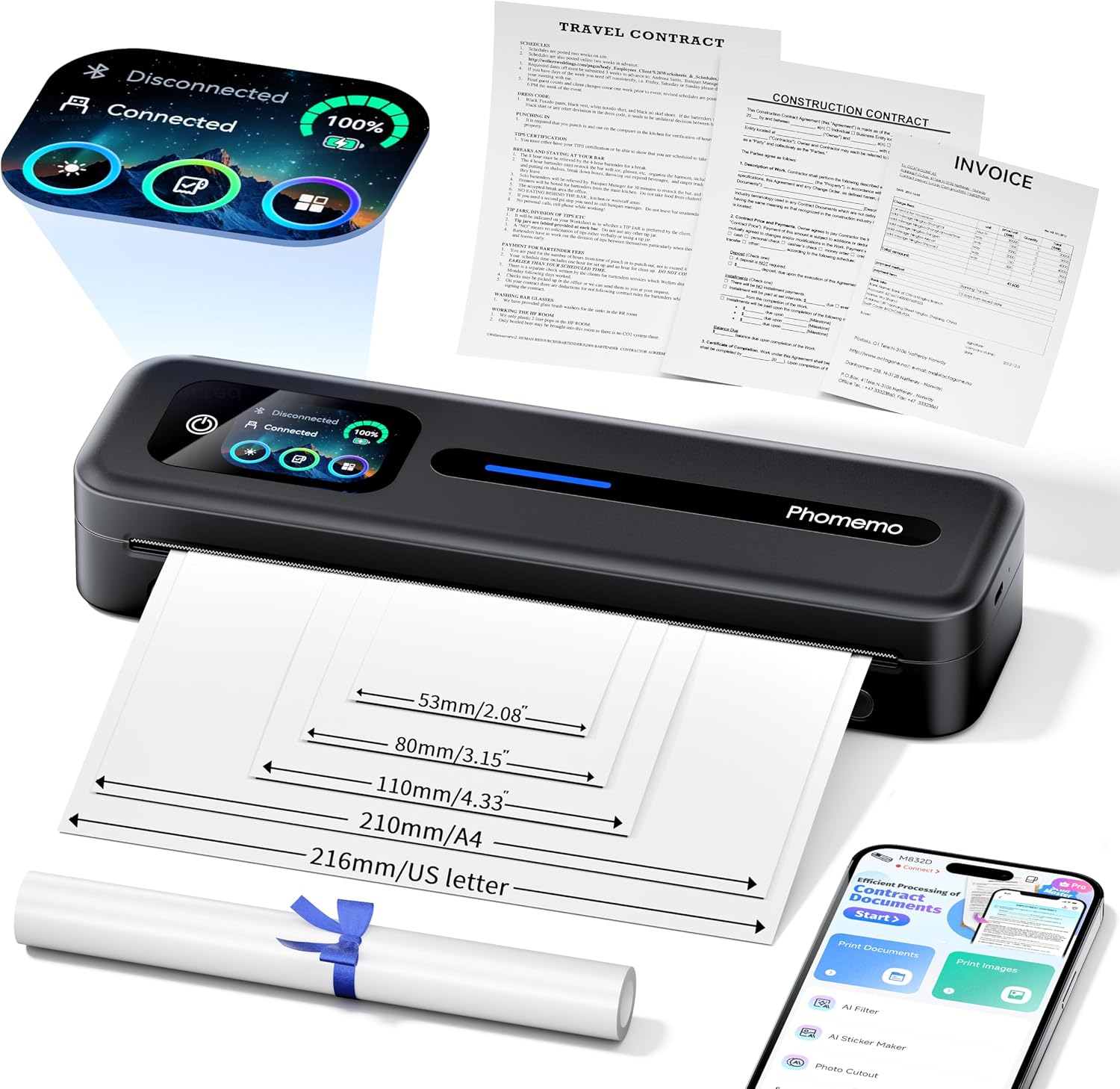 Phomemo M832D Touchscreen Portable Printer Inkless Thermal Wireless Travel