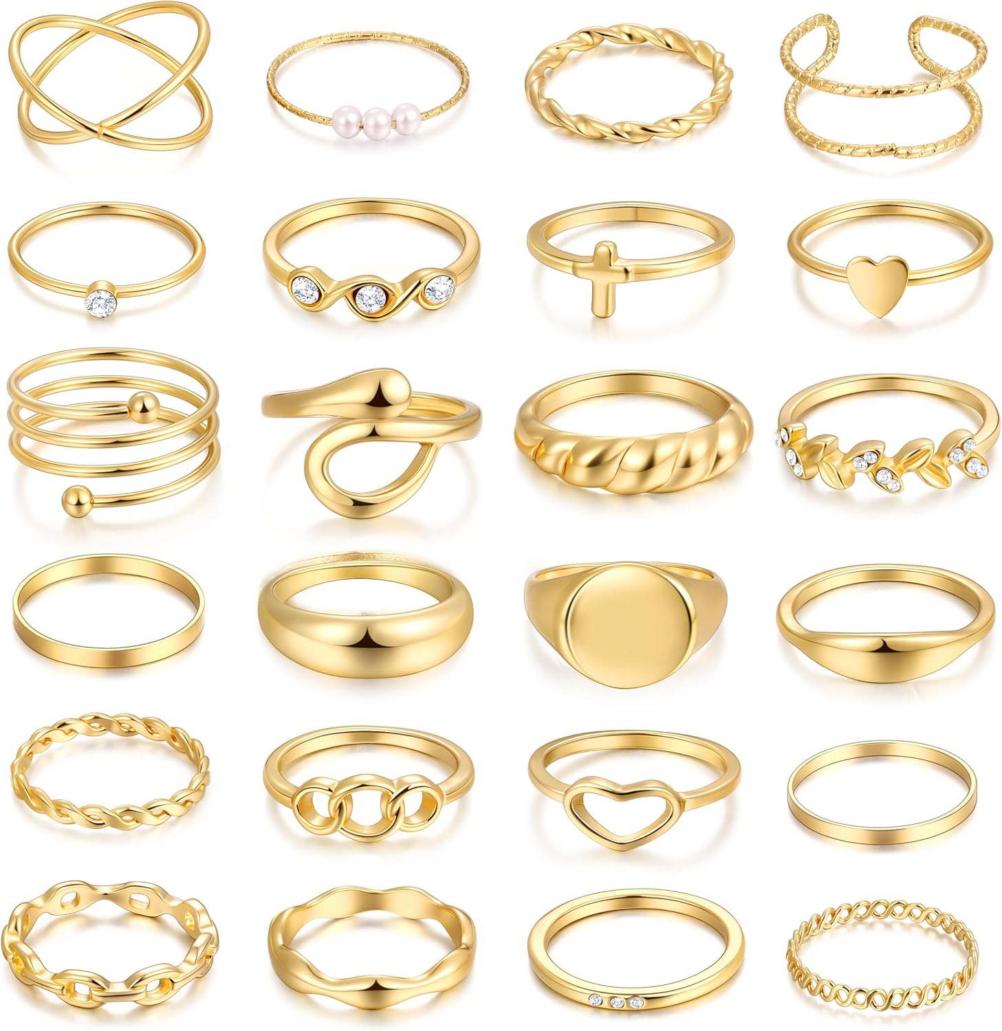 24-60 Pcs Gold Stackable Rings for Women, Knuckle Rings Chunky Gold Ring Set Dainty Stacking Cute Rings, Multiple Sizes Cute Jewelry Set Gift