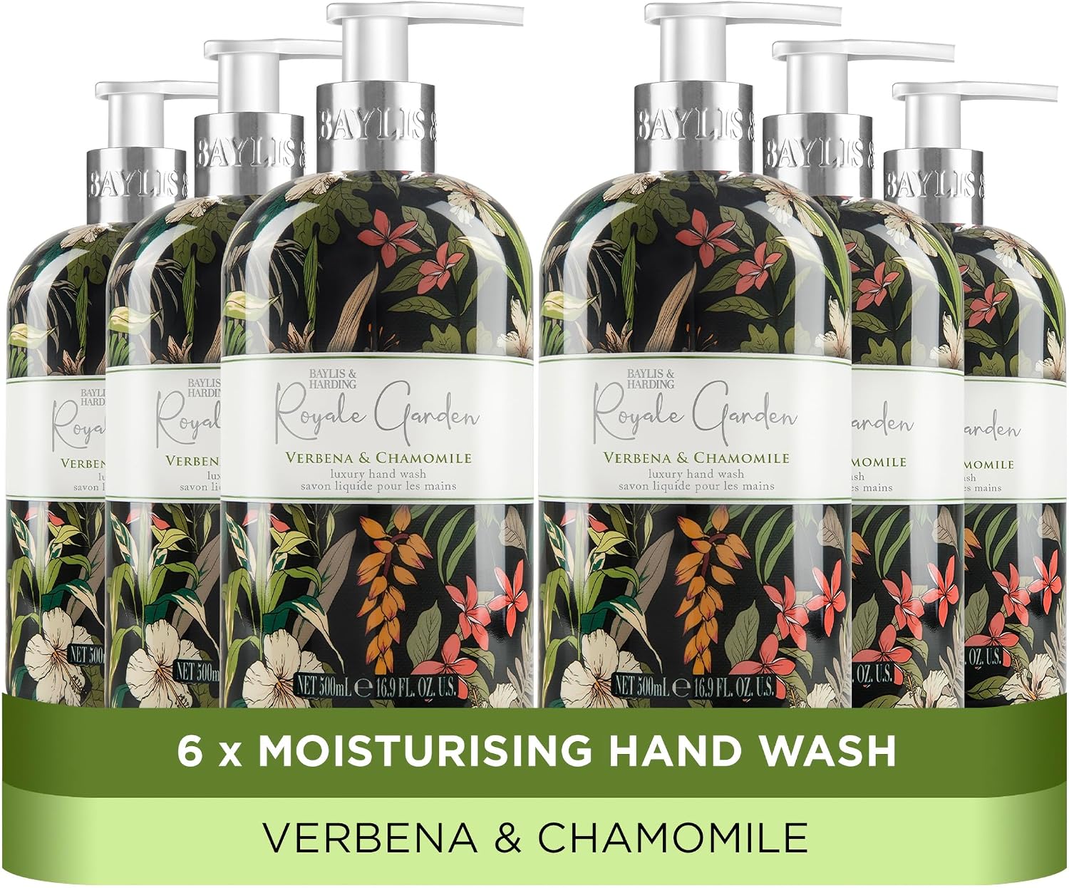 Baylis & Harding Royale Garden Luxury Hand Wash 500ml 6 pack | Verbena & Chamomile, Vegan Friendly, Made in UK