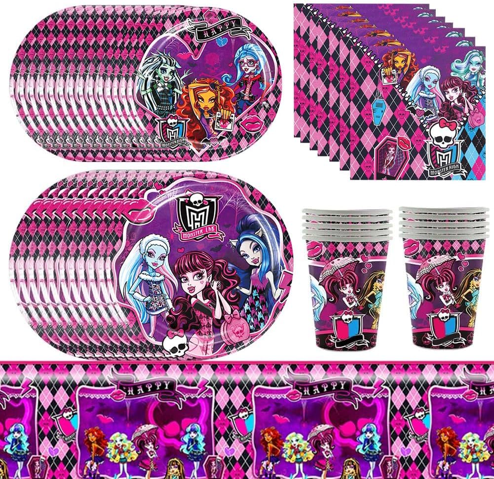 51PCS Monster H Birthday Decorations, Monster H Party Tableware Set,Monster Party Supplies,Monster Tableware Decoration for Kids Includes Paper Plates Napkins Tablecloths For 10 Guests