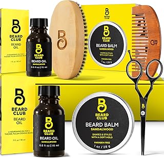 The Beard Club Beard Kit for Men - Beard Grooming Kit & Beard Care Kit - Cedar Beard Oil, Sandalwood Beard Oil, Sandalwood Beard Balm, Beard Comb, Beard Brush, Beard Trimming Scissors - Gift Set