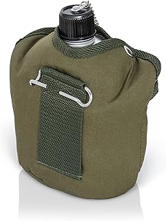Maxam 32 Ounce Aluminum Military Canteen with Cup & Cover - Stainless Steel Water Bottle for Hiking, Camping, Backpacking