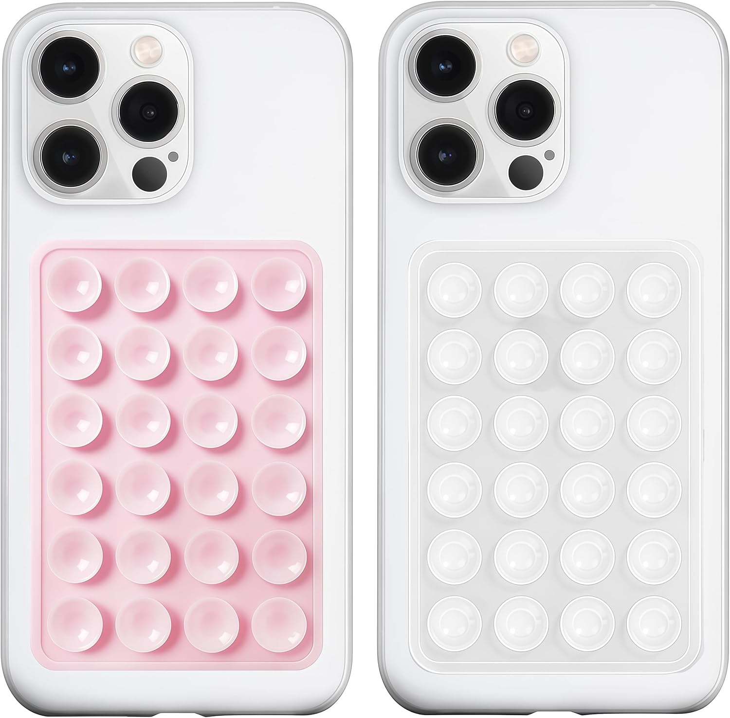 Anteel 2 Pack Silicone Suction Phone Case Mount, Silicon Adhesive Phone Grip for Smartphones, Hands-Free Mirror Shower Phone Holder for Selfies, Tiktok Videos (LightPink&Translucent)