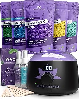 Tress Wellness Waxing Kit for Brazilian Wax - Easy to Use - For Sensitive Skin - Digital Display, Black Purple Flower