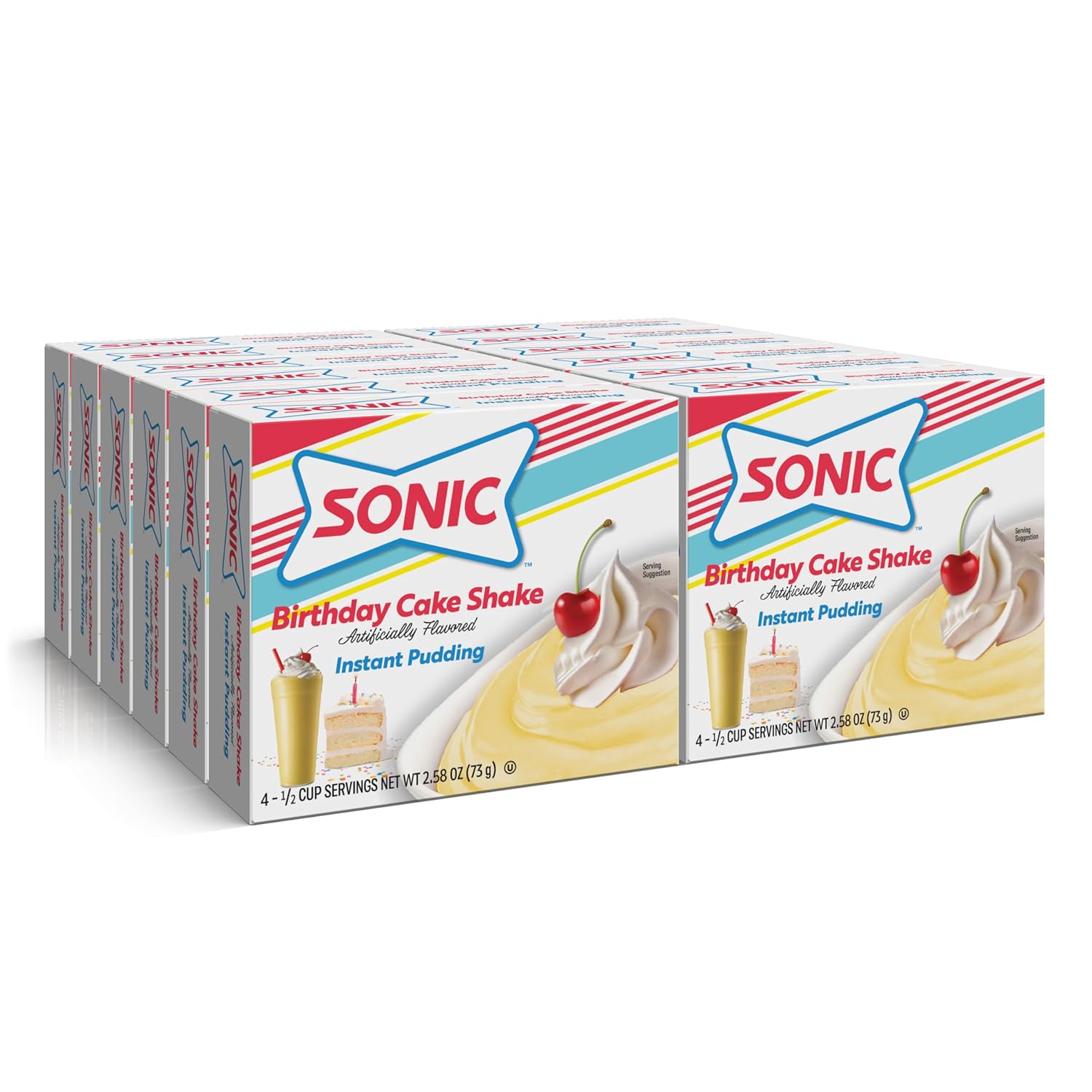 Sonic Birthday Cake Shake Instant Pudding Mix, 4 Servings, 2.58oz (Pack – 12)