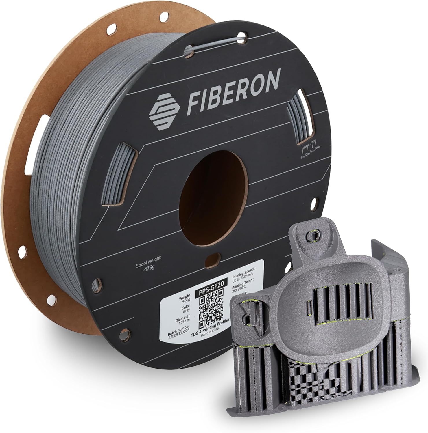Polymaker Fiberon PPS-GF20 Filament 1.75mm 0.5kg Spool, Extreme Heat Resistance, Electrically Insulating, UL94 V0 Flame Retardant, Chemical Resistant, Ideal for Housings, Fixtures & Automotive Parts
