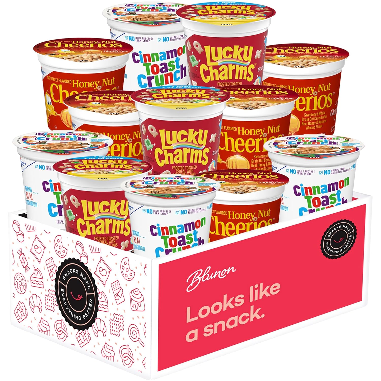Cereal Cups Variety Pack - Single Serve Breakfast Cereal Assortment - Honey Nut Cheerios, Lucky Charms, Cinnamon Toast Crunch - Care Package Gift Box (12 Count)