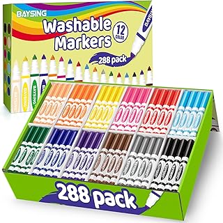 BAYSING 288 Count Washable Markers in 12 Colors, Broad Tip, Durable Markers, Bulk Colored Markers for Kids, Back to School Classroom Supplies for Teachers