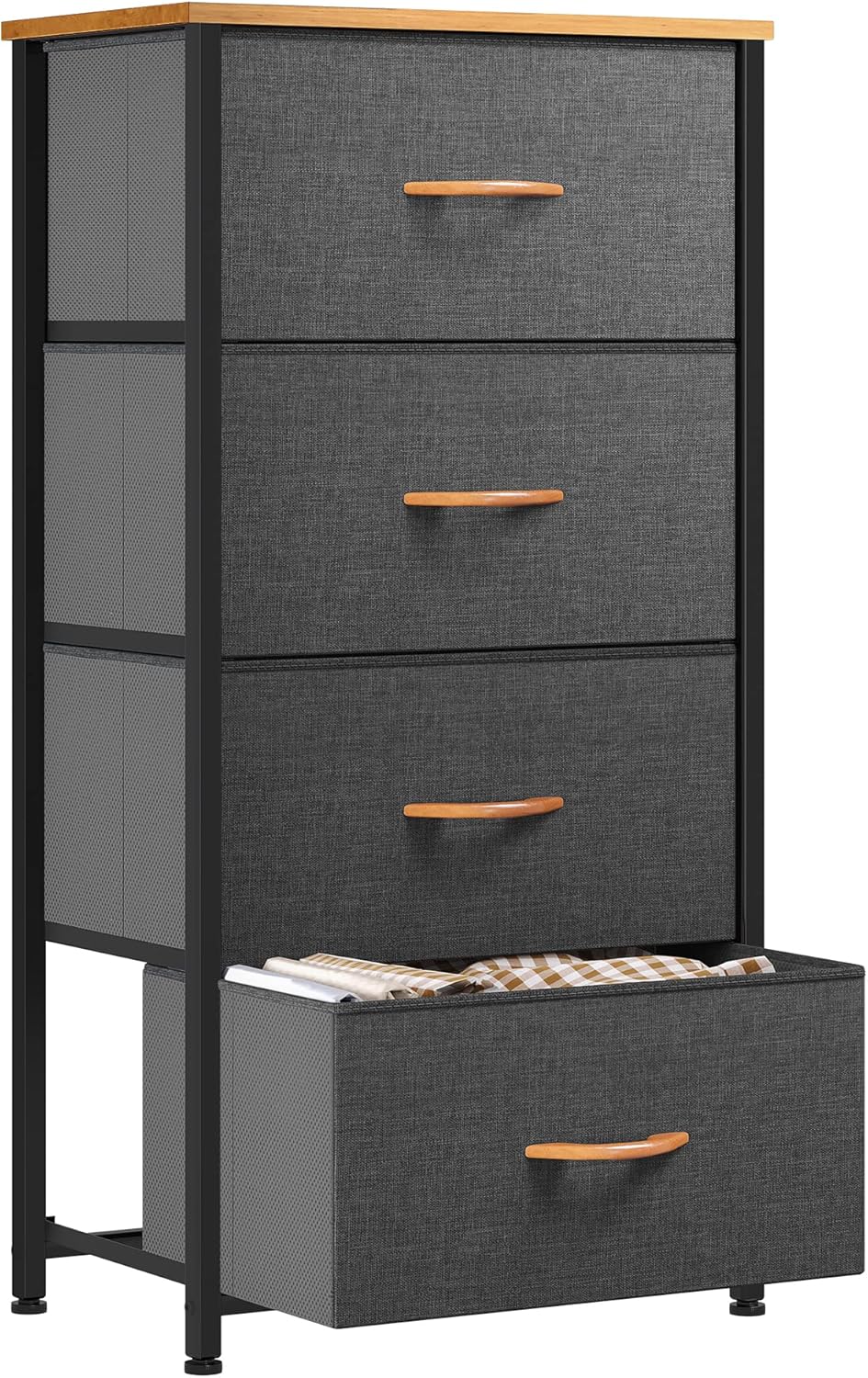 YITAHOME Chest of Drawers with 4 Drawers,Bedroom Drawers, Fabric Dresser with Wood Top,Drawer storage unit for for Bedroom, Living room, Dark Grey