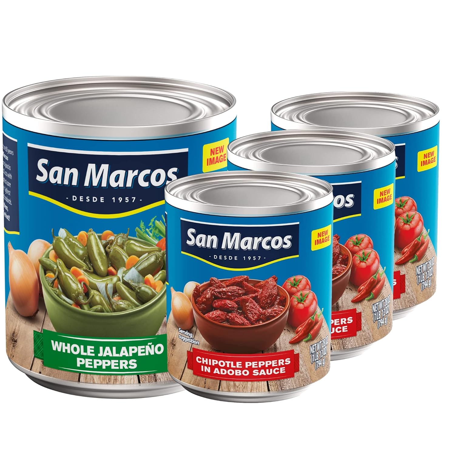 1 x San Marcos Whole Jalapeno Peppers, 26 oz and 3 x San Marcos, Chilpotle In Adobo Sauce, 7.5 Ounce