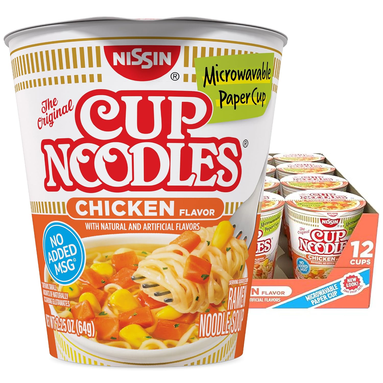 Nissin Cup Noodles Ramen Noodle Soup, Chicken, Microwaveable Paper Cup, 2.25 Ounce (Pack of 12)